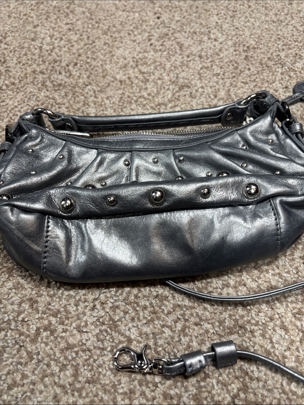 Badgley Mischka Metallic Gunmetal Studded Leather Shoulder Bag - vintage - Picture 5 of 9
